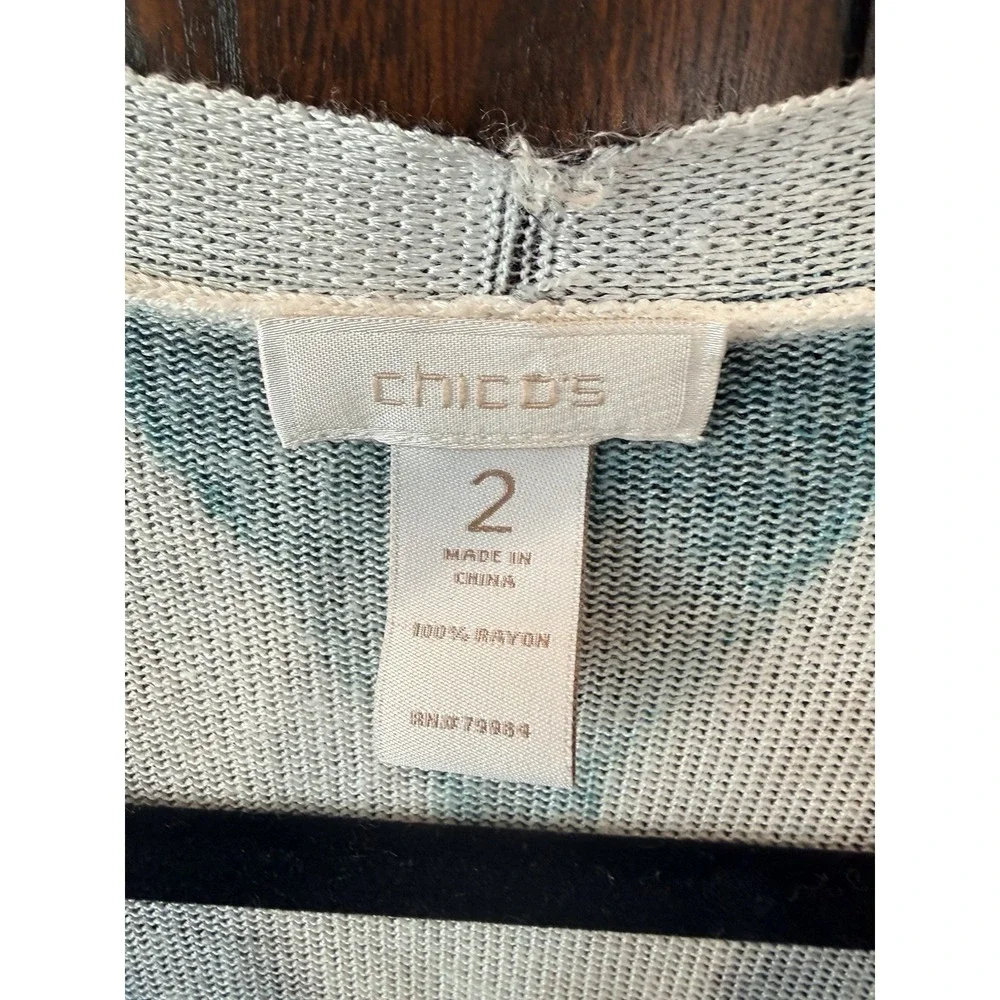 Chico's Open Long Cardigan Womens Size‎ 2 Chevron Lightweight Sweater Black Teal